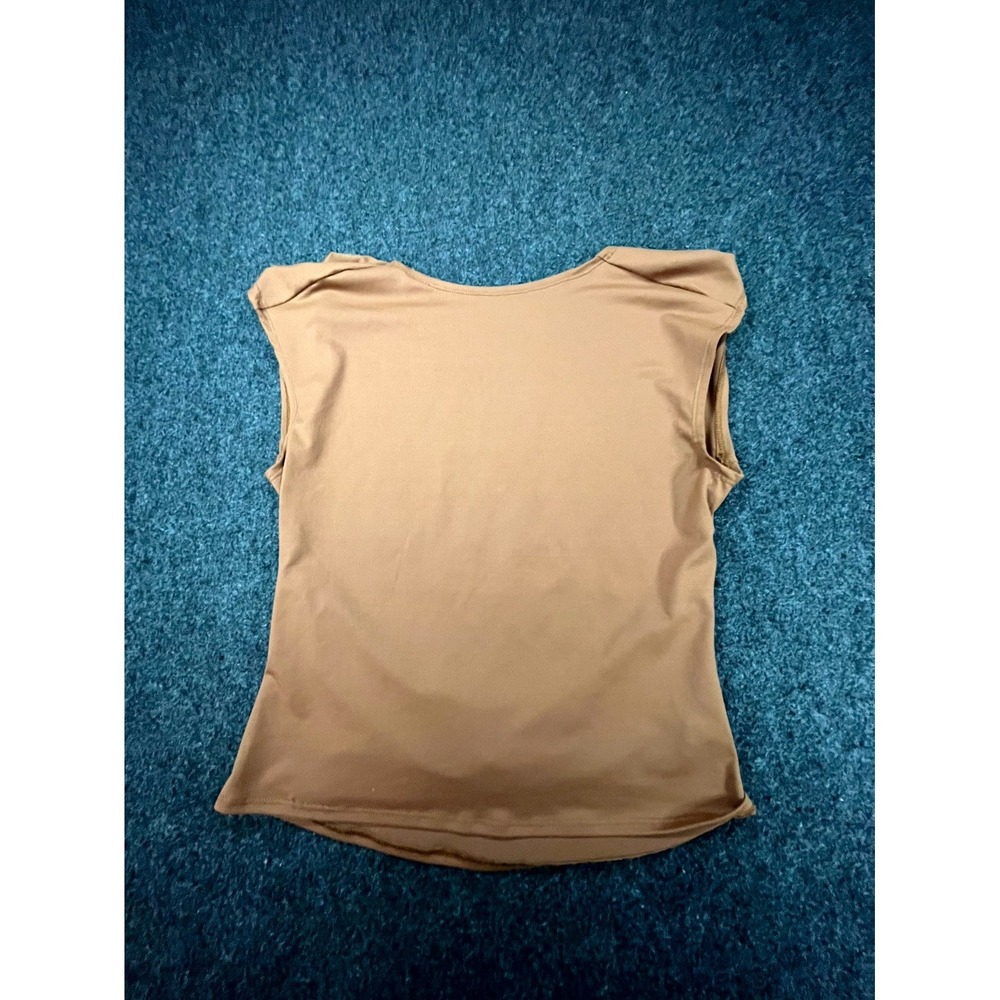 Womens Blouse Top Large Brown Backless Cap Sleeve Stretch Pullover Minimalist